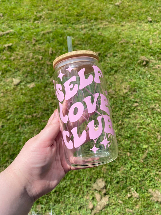 16oz Glass Can Self Love Club Design