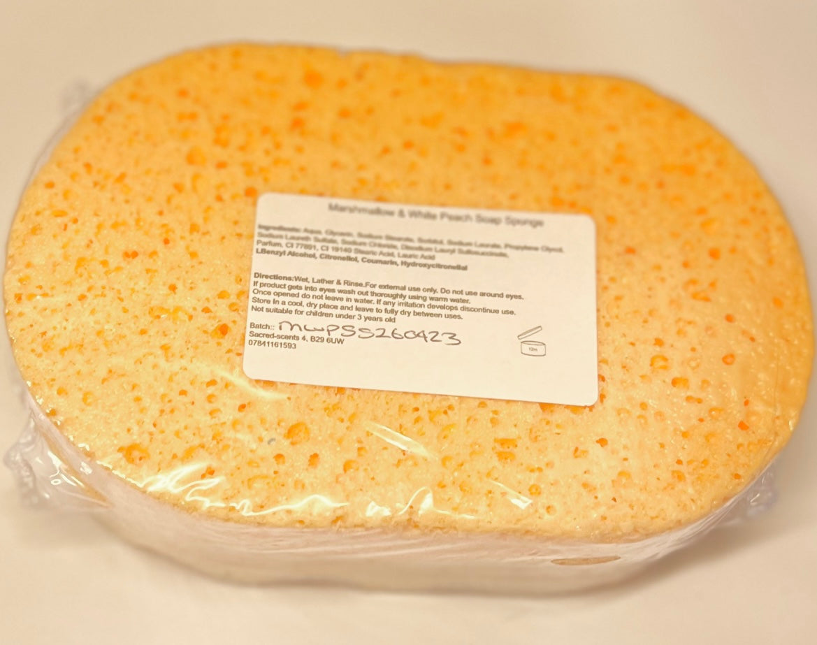 Marshmallow & White Peach Scented Exfoliating Soap Sponge